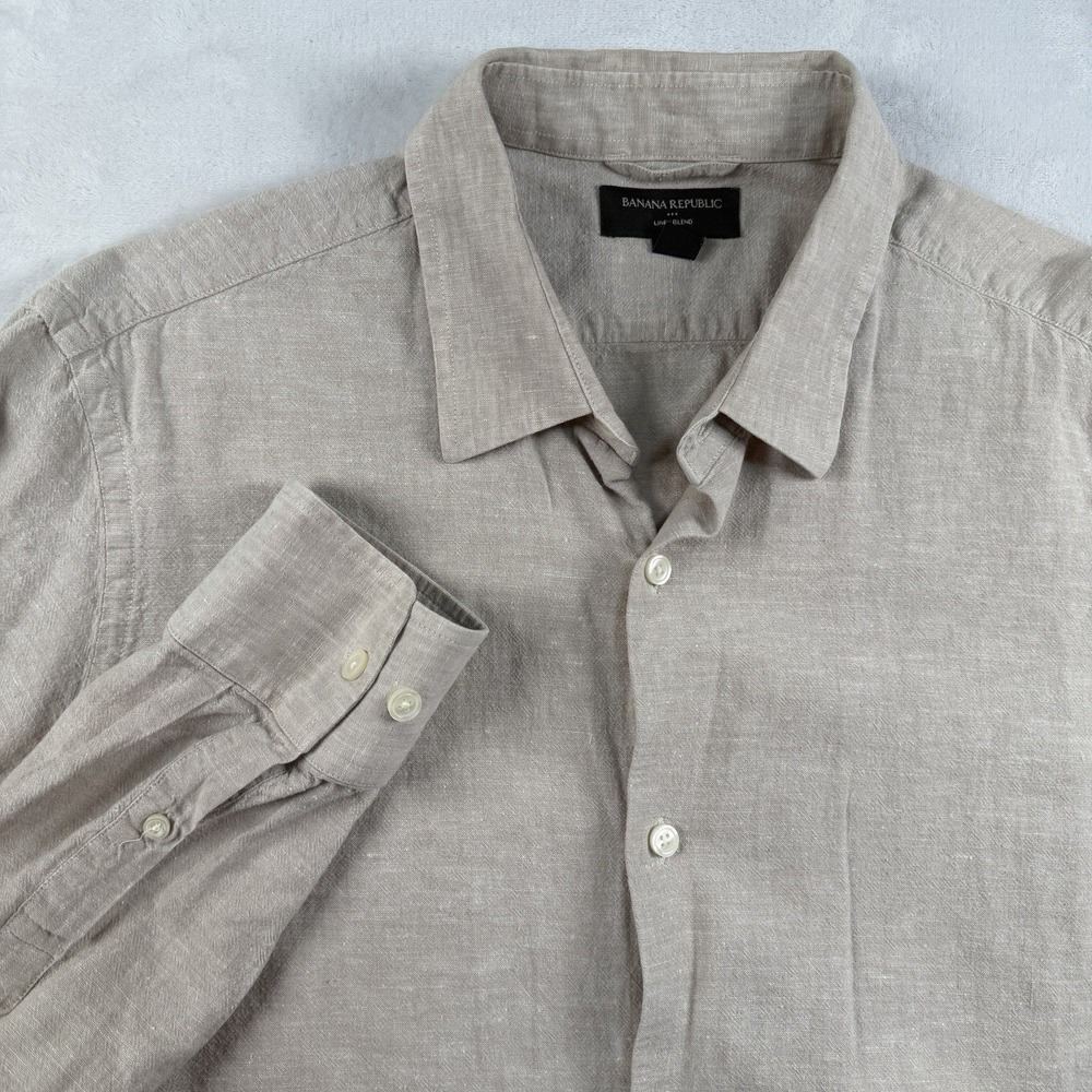 Banana Republic Long Sleeve Button Up Shirt Mens Large Linen Blend Beige Casual